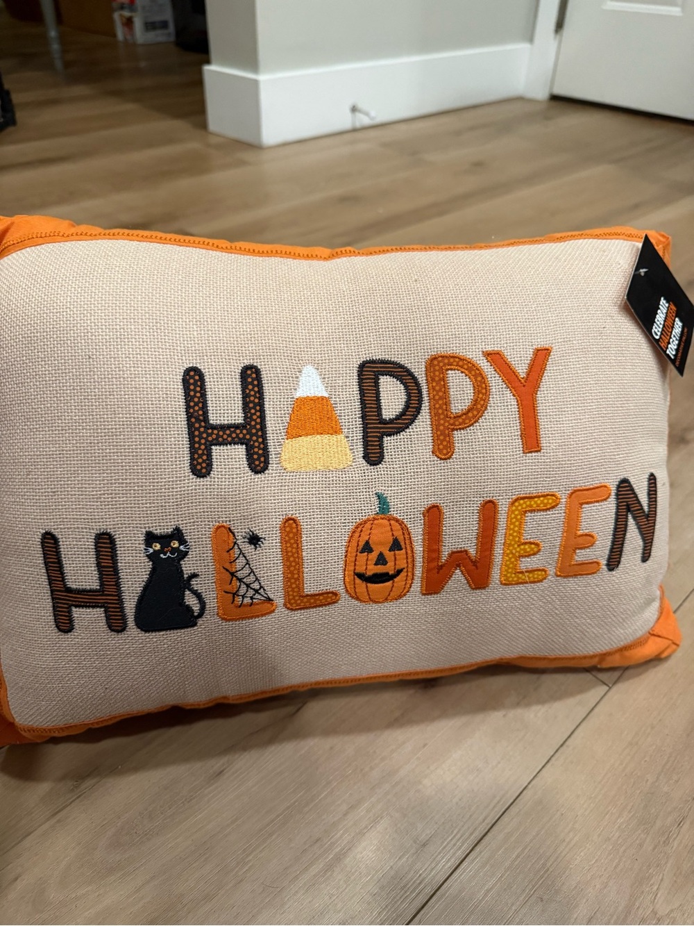 Kohl's Orange and Cream 'Happy Halloween' Embroidered Accent Pillow